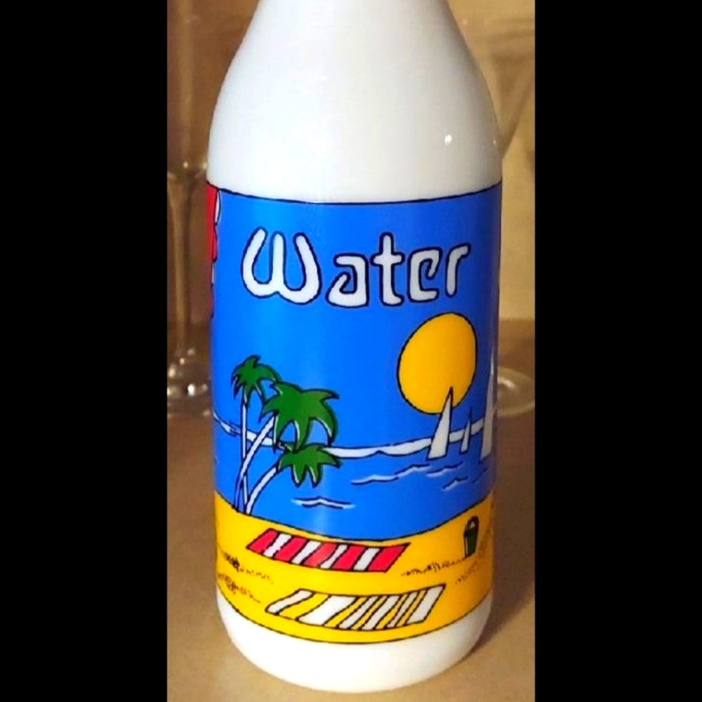 1970's Milk Glass Bottle Coastal Beach & Water Scene - EUV